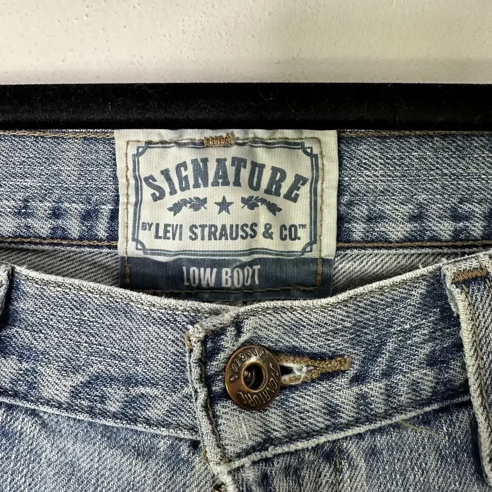 Levi Strauss Signature Shorts Men 32 Blue Faded Low Boot Distressed Denim Cutoff
